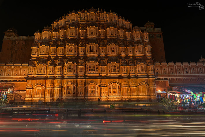 slow-shutter-speed catches Hawa Mahal at Jaipur
